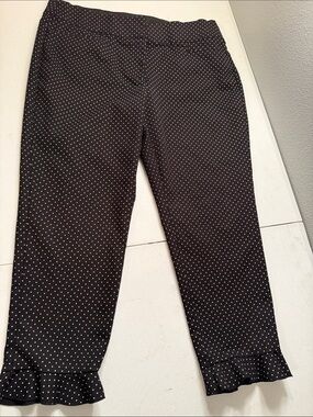 Lane Bryant Black Polka Dot Ruffle-Hem Capri Pants